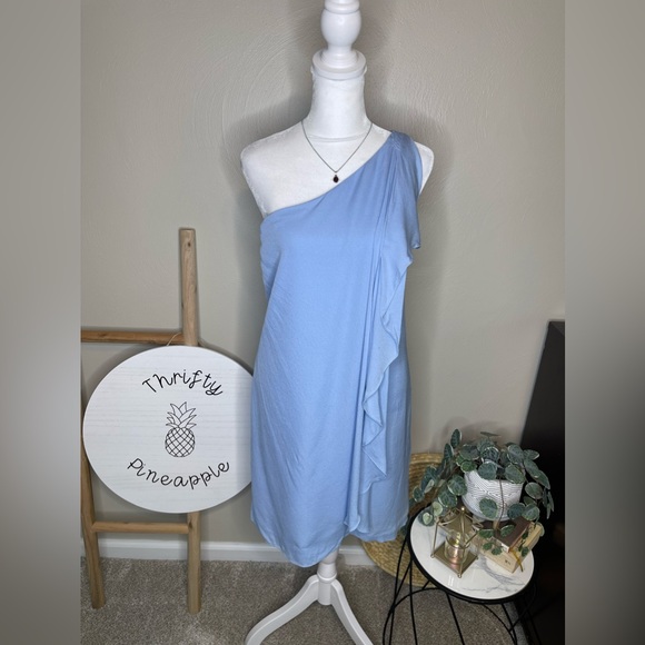 Halston Heritage Women's One Shoulder Mini Blue Silk Dress Size 2 - Picture 1 of 12